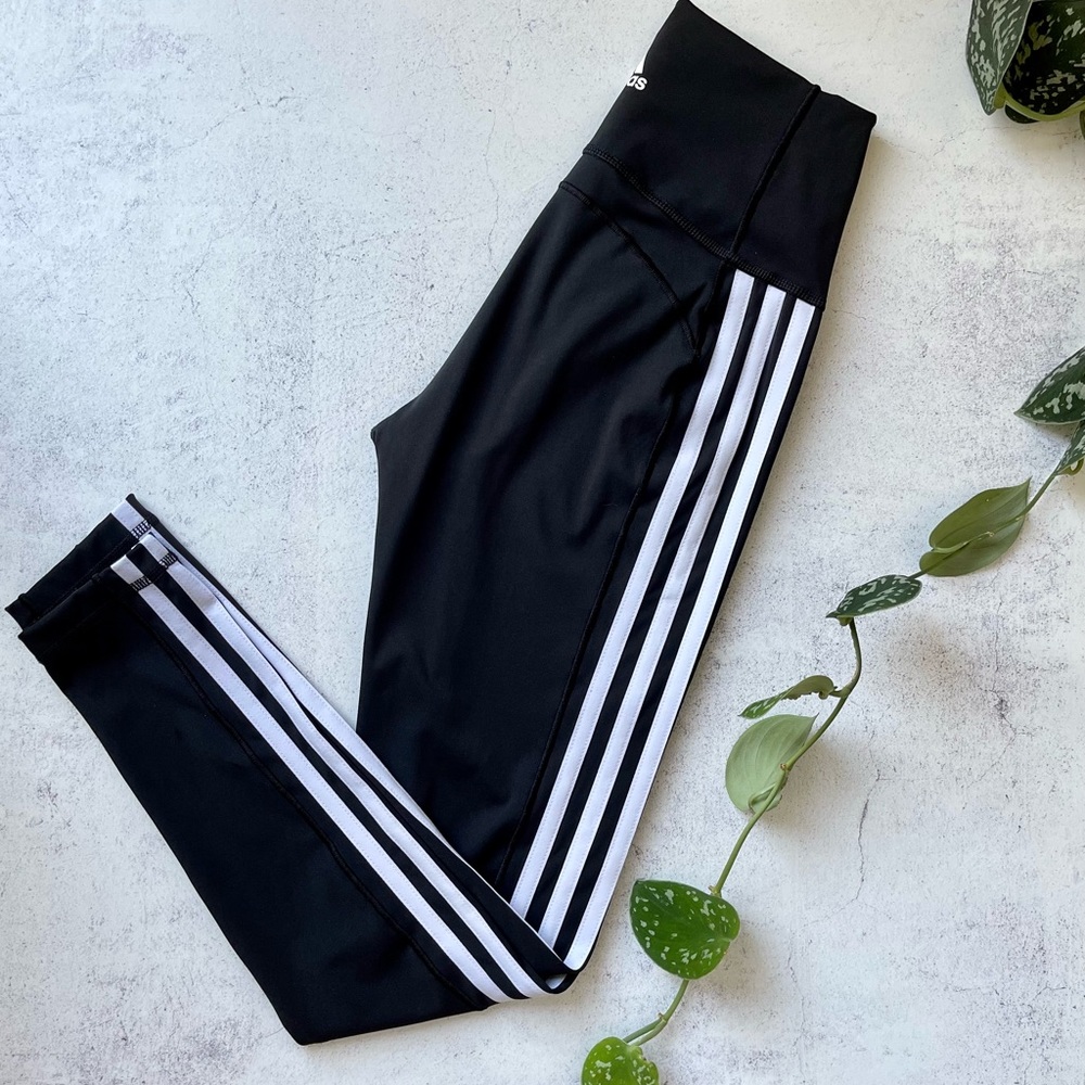 NWOT adidas Believe This Stripe 7/8 Tights High Rise Black & White Size XS